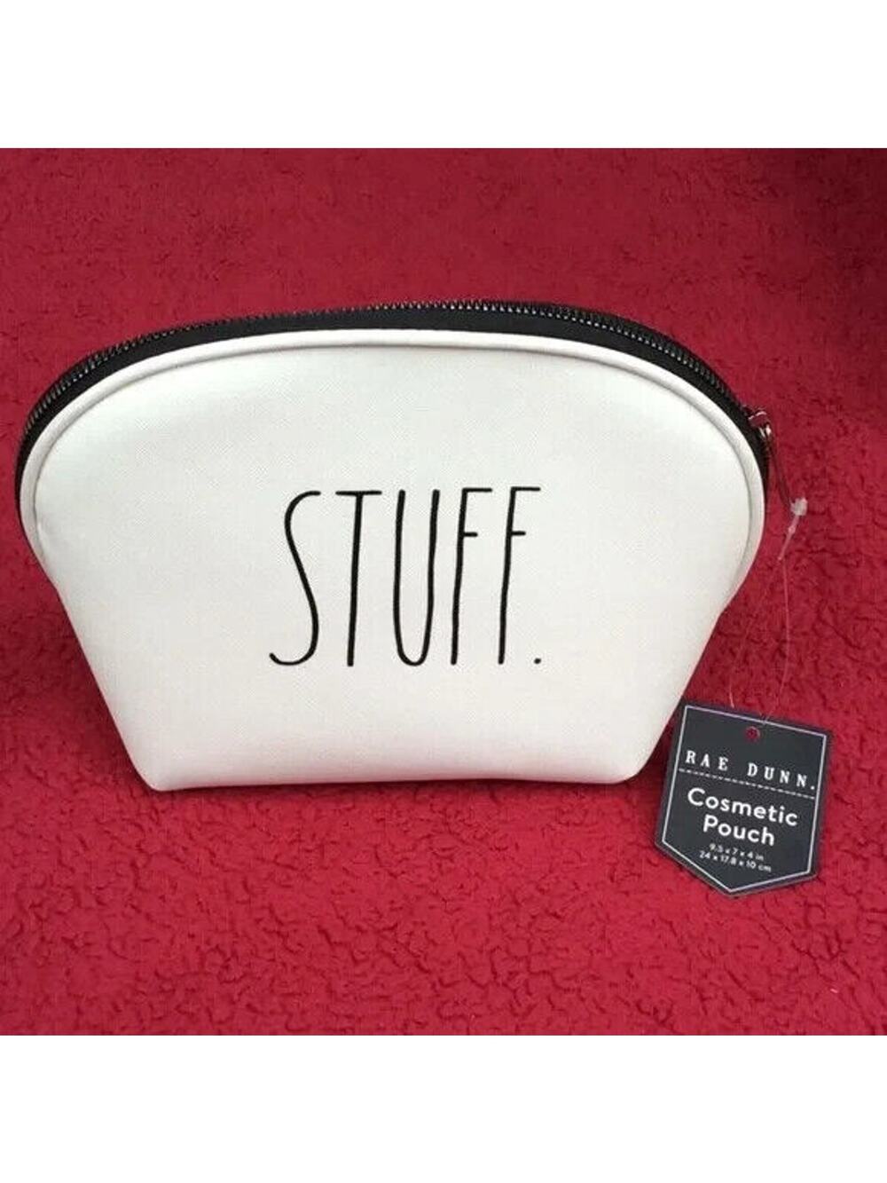 Rae Dunn Womens “STUFF” Cosmetic Bag White 9 .5” x 7" x 3.5” NWT